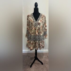 Entro Cream Floral & Black Leopard Print Mini Dress
